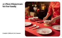 Ceramic Dinnerware Set, Chinese Style Tableware, Wedding Gift Box, Red Festive Bowls & Chopsticks, Home Use