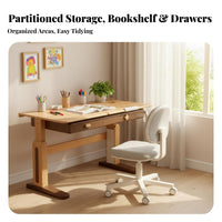 Children's Writing Table Ergonomic Children's Writing Desk Hand Crank Lift Study Table Writing Table Solid Beech Wood Construction Adjustable Height Spacious Drawer Suitable for Home Study Area Bedroom Reading