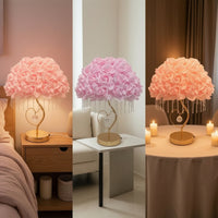 Decorative Rose Lamp with Crystal Beads Ambient Rose Lamp Gold-Tone Corded for Girls, Vanity