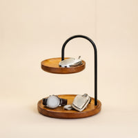 Two-Tier Space-Saving Tray Tiered Tray with Wooden Base Decorative Tabletop Organizer for Console Table, Desk