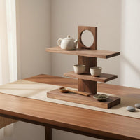 Multi-Tier Tea Set Display Rack Stable Structure Chinese Style Curio Shelf Easy Installation Asymmetrical Desktop Bookshelf for Living Room