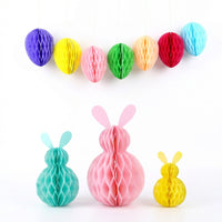 Easter Decorations Set Honeycomb Paper Bunny and Egg Garland Vibrant 3D Hanging Ornaments Reusable Spring Decor for Home Nursery Party Tree
