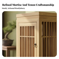 Tall Slatted Door Cabinet Zen-Inspired Storage Furniture Modern Asian Design