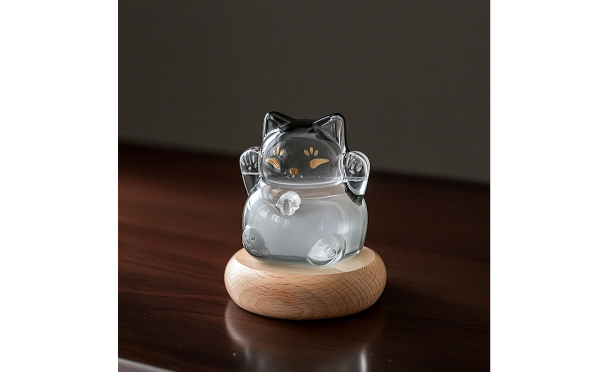 Cat Atmospheric Glass Tabletop Atmospheric Glass with Wooden Base Petite felineShaped Weather Bottle for Friends, Desk, Office, Bedside Table