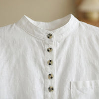 Shirts for Women UK Linen Blend with Stand Design, Summer Tops Loose Fit Casual Blouse, Long Sleeve Vintage Patchwork