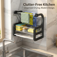 Bathroom Sink Organizer, Carbon Steel Wall Mounted Kitchen Accessory, Dual-Use Sponge Holder for Countertops, Utility Storage for Washing Up