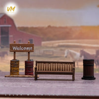 VM 1/64 Scale Oil Drum Bench Trash Can Miniature Scene Model Hand-Painted Resin Figure