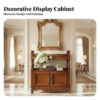 Adaptable Design Multi-Tier Display Cabinet long-lasting Construction Multi-Tier Display Tower With Drawer Storage Furniture Carved ornamentation for Homeowners, Interior Decorators, Entryway, Dining Room, Small Spaces, perusing alcove