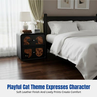 Retro Bedside Table, solid wood, double drawer storage, bedroom, cat motif, creative Chinese style