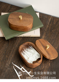 Walnut Wood Dental Floss Container with Lid, Solid Wood Toothpick Holder, New Chinese Style