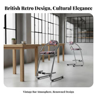 Union Flag Pattern U-Frame Backrest Stool Retro Design Counter Chair Padded Seat and Back Seating Furniture Wear-Resistant for Homeowners, Business Owners, Bar Patrons, Restaurant, Cafe, Arcade, Dining Room