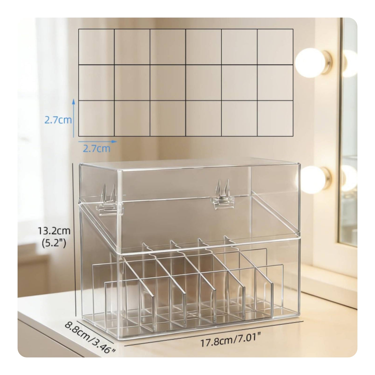 18 Compartment Cosmetic Organizer Dustproof Lipstick Organizer with Dust Cover Space-Saving Lipstick Holder with Dust Cover for Cosmetic Aficionados