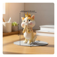 Crowned Cat Figurine Whimsical Cartoon Resin Ornament Hand-Painted Details