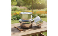 Camping Cookware Set Stainless Steel Camping Pots and Pans Space-Efficient-Saving Cookware with Lids for Campers, Backpackers, Picnics