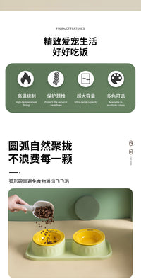 跨境猫碗陶瓷双碗防打翻宠物碗水粮一体狗碗保护颈椎易清洗飞碟碗