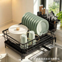 跨境碗碟沥水架厨房台面伸缩放碗架可拆卸盘子沥水篮碗筷餐具收纳