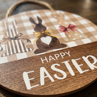 Easter Bunny Door Sign Ready to Hang Happy Easter Welcome Sign Sturdy Wood Bunny Front Door Hanger for Families, Teachers, Entryway, Porch, Fireplace