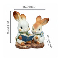 Reading Bunny Statue Desk Display Ceramic Bunny Ornament Hand-Painted Look Hare Figurine for Bookshelf, Living Room