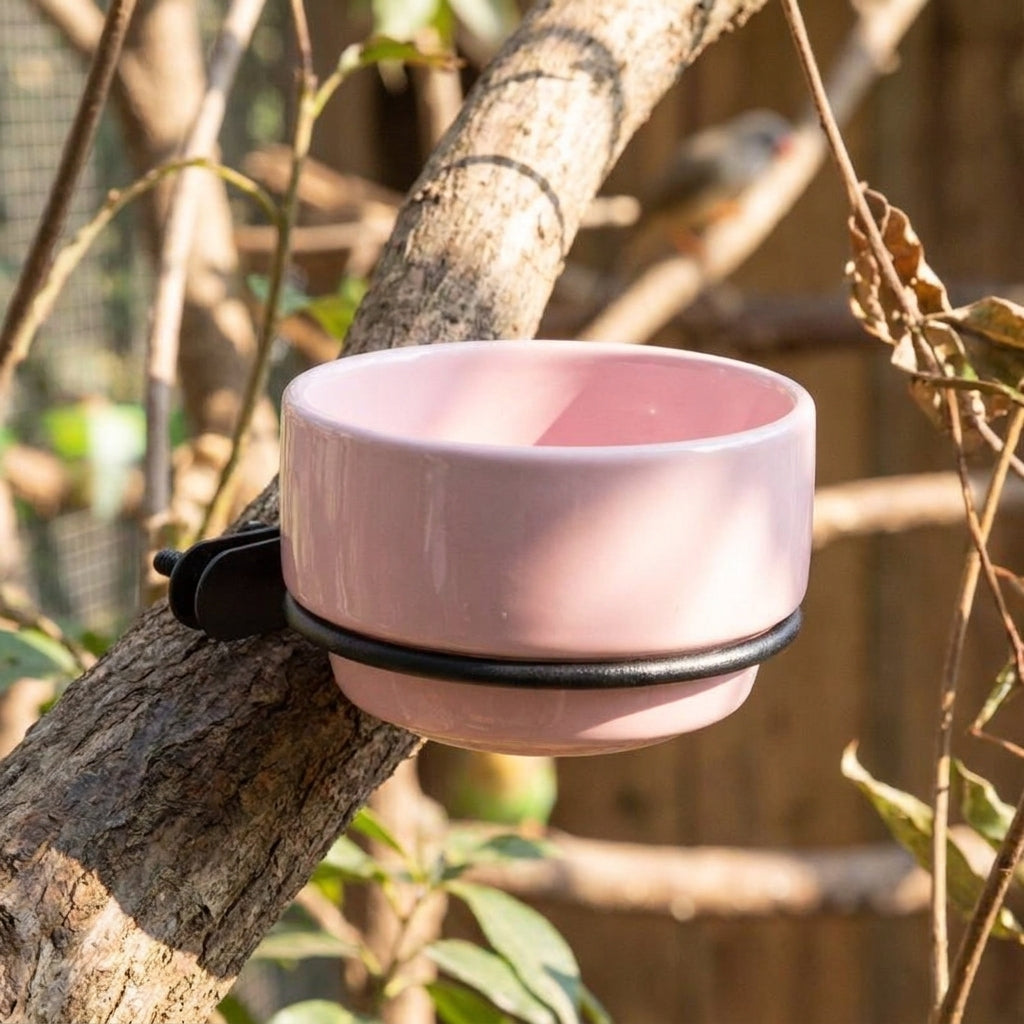 Ceramic Bird Feeder and Anti-Spill Bird Feeder for Pet Bird, Hanging Bird Feeder with Hook, Parrot Feeder Bowl Ceramic Bird Cage Accessories