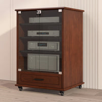 Solid Wood Amplifier Cabinet Lockable Wooden Stereo Cabinet with Lock Heavy Duty Construction AV Component Rack for Audiophiles, KTV, Conference Room