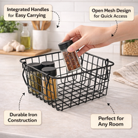 Laundry Basket with Handle for Bathroom Storage and Kitchen Organization, Wire Mesh Design for Shelves with Ventilation