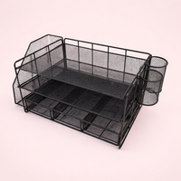 4-Tier Metal Mesh Desk Storage Organizer, Stackable Office Organiser, Carbon Steel Desktop File Tray for Professionals, Workspace Organization