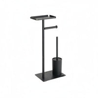 Toilet Paper Stand with Brush and Shelf Stable Design for Renters