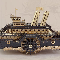 Steampunk Ship Puzzle Hands-on Paddlewheel Ship Model Decorative Wooden 3D Puzzle for Hobbyists