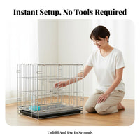 Easy to Clean Foldable Wire Dog Enclosure Installation-No-Assembly Collapsible Pet Kennel with Tray Escape-Proof Lock Indoor Metal Cat Enclosure Multi-Level for Travel