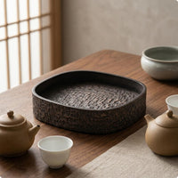 Tea Service Tray Serving Board Hammered Texture Solid Wood Tea Serving Board Beverage Gear
