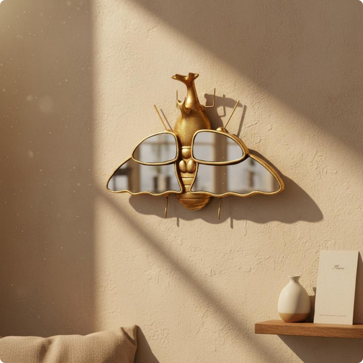 Beetle Mirror Decor Sculpted Body Gold Wall Hanging Detailed Design