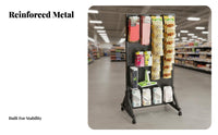 Multi-Functional Metal Pegboard Organizer on Wheels Easy Assembly Freestanding Pegboard Display Large Capacity Rolling Display Rack with Hooks Cold-Rolled Steel Construction for Retailers, DIY Enthusiasts, Craftsmen, Supermarket, Retail Shop, Exhibition