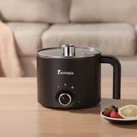 Electric Cooking Pot Nonstick Electric Pot with Glass Lid Rotary Control Cooker for Students, Individuals, Dorm Room, Small Apartment