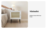 Rattan Door Nightstand Nordic Aesthetic Bedside Table Compact Size for Bedroom