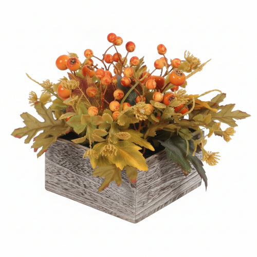 Flower Centerpiece with Wooden Box Faux Artificial Flower Centerpiece Decorative Table Decoration for Thanksgiving