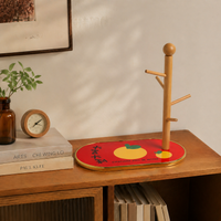 Wooden Key Holder with Shelf, Tabletop Key Organiser, Creative Storage for Hallway, Auspicious Wood Transparent Panel Design