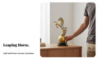 Nordic Art Design Success Horse Ornament Light Luxury Golden Horse on Ball Figurine Creative Design Golden Stallion Figurine Intricate Details for Business Professionals, Homeowners, Adults, Living Room, TV Cabinet, Entrance Hall, Foyer