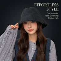 Sun Hats for Women Frayed Edge Bucket Polyester Outdoor Activities Casual Wear, Short Brim Flat Top Basin for Autumn