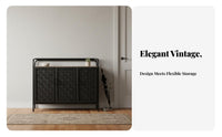 Woven Cane Doors Rattan Door Cabinet Vintage design Rattan Door Chest Black Finish Sideboard Multi-Functional for Design aficionados, Interior Decorators, Entryway, Hallway, Dining Room, Kitchen
