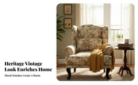 sturdy Wood Frame Upholstered high-rear armchair Armchair Vintage Design high-rear armchair Chair Jacquard Fabric Single Sofa Floral Pattern for Apartment Dwellers, Readers, Homeowners, Living Room, Bedroom, perusing alcove, Lounge Area