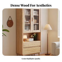 Minimalist Design Hutch Cabinet with Drawers Large Capacity Tall Glass-Door Cabinet with Drawers Bookshelf for Book Lovers, Homeowners, Collectors, Study Room, Bedroom, Kitchen