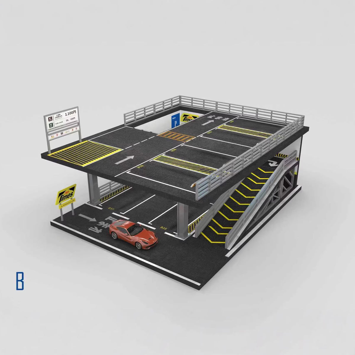 1/64 Scale Multi-Level Parking Garage Model with Ramp