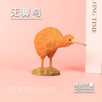 木雕摆件仿真鸟几维鸟手工木雕摆件桌面装饰木质工艺品
