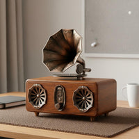 Vintage Bluetooth Speaker TF Card & USB Support Retro Gramophone Speaker Heavy Bass Mini Gramophone Music Player for Desktop, Living Room, Bedroom