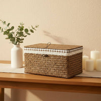 Textile Lined Storage Box Handwoven Lidded Storage Basket Tidy Organization Removable Liner Basket