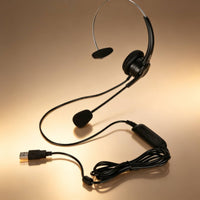 Flexible Monaural Headset with Inline Control Wired Single-Ear USB Headset Adjustable for Office Workers