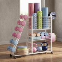Workout Equipment Storage Rack Wheeled Rolling Gym Organizer Carbon Steel