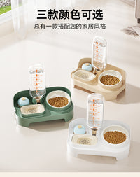 猫咪自动饮水器喂食一体小狗双碗宠物陶瓷喂食器斜口保护颈椎食盆