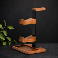 Headset Stand with Gaming Controller Holder Wood and Metal Headphone Stand with Tray Curved Hanger Wooden Headset Holder for Gaming Enthusiasts