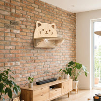 Shelves Climbing Frame with Suction Cup, Solid Wood Climbing Shelf Wall with Capsule Bed, Feline Visage Lounging Perch for Adult Indoor Cats